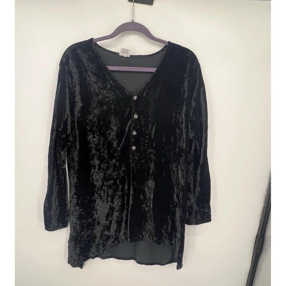 CP Shades Velvet Tunic Top Sz S Black Oversized Long Sleeve V Neck Buttons Goth